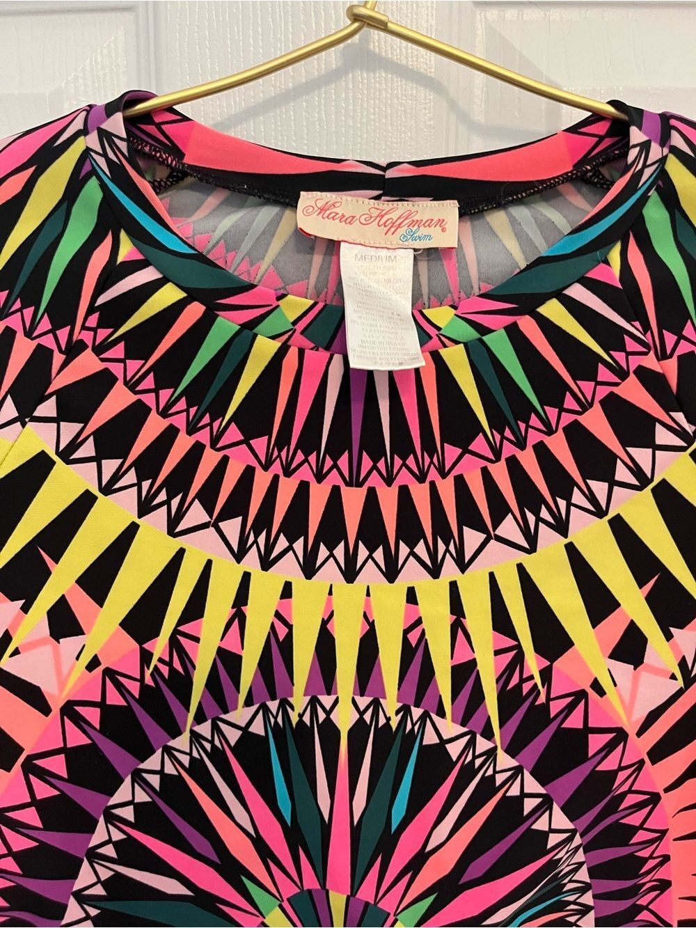 Mara Hoffman Swim Neon Geometric Long Sleeve Crop Rash Guard Top M - Picture 9 of 16